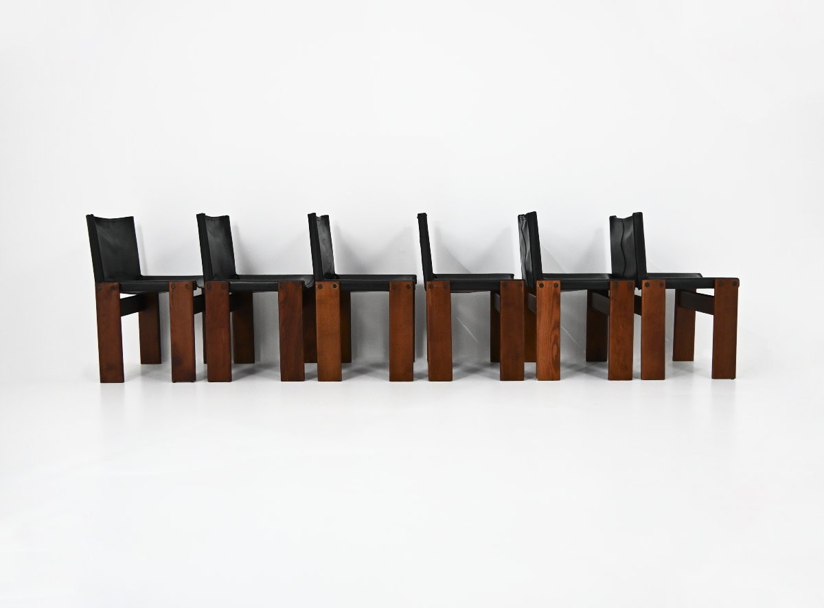 Chaises de salle à manger Monk par Afra & Tobia Scarpa pour Molteni, années 1970, set de 6-photo-3