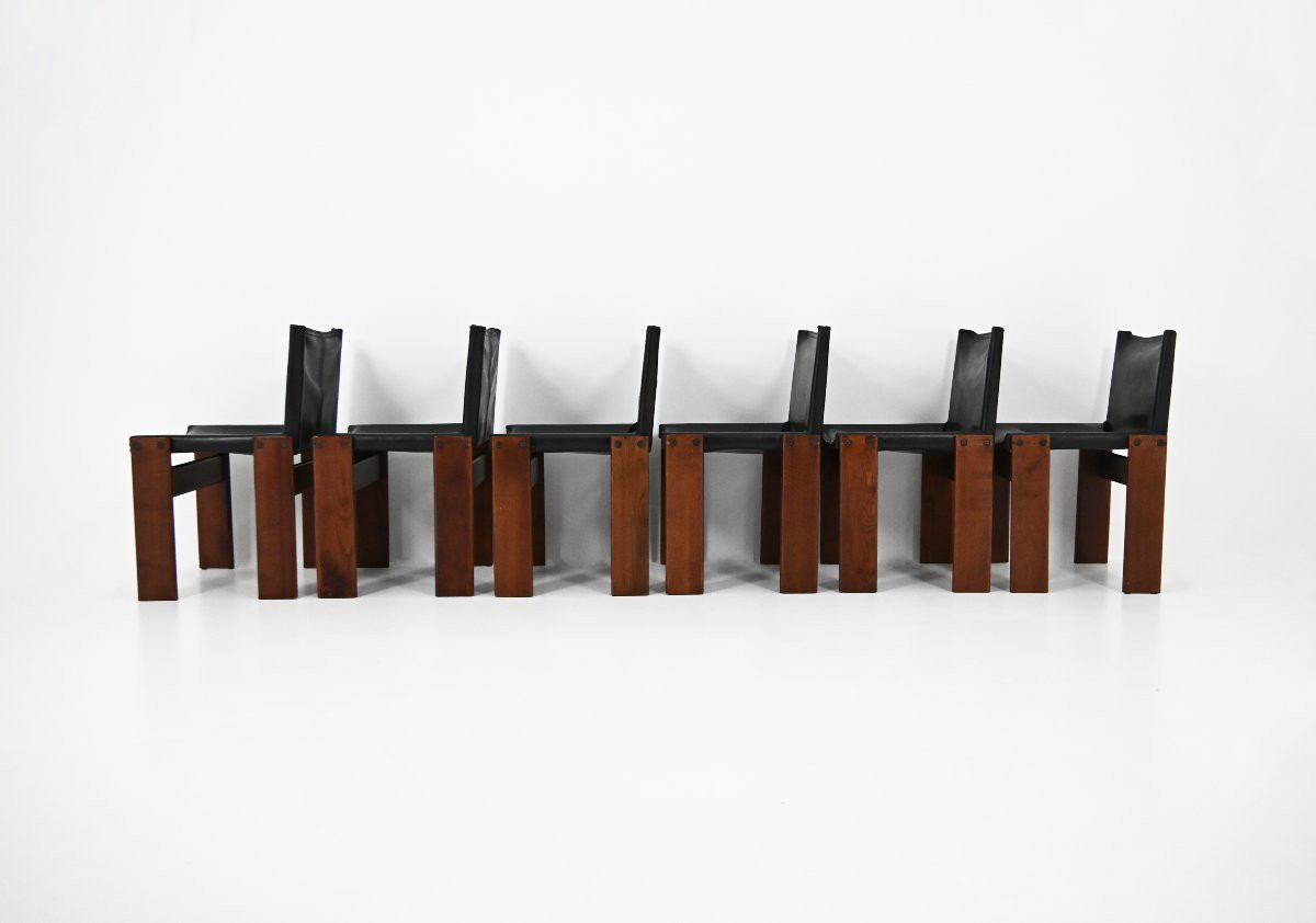 Chaises de salle à manger Monk par Afra & Tobia Scarpa pour Molteni, années 1970, set de 6-photo-4