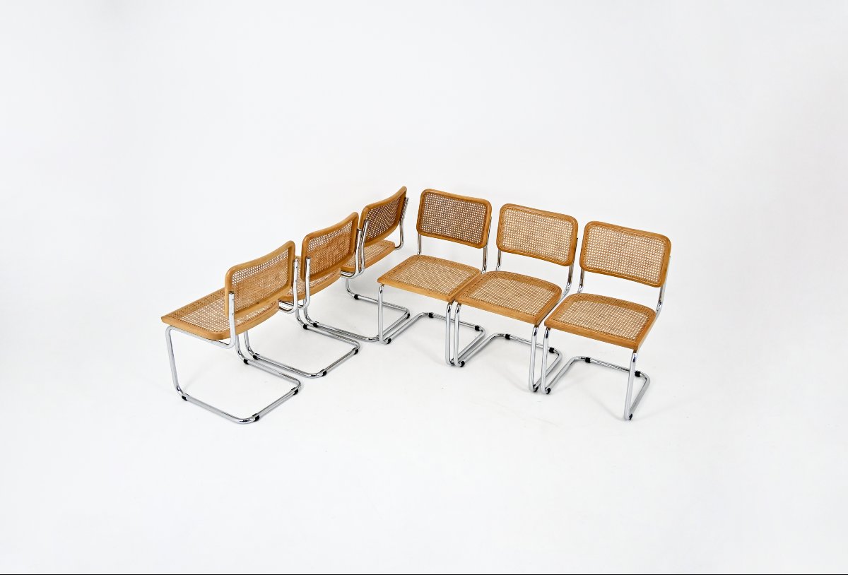 Ensemble de 6 Chaises de salle à manger modèle B32 de Marcel Breuer-photo-2