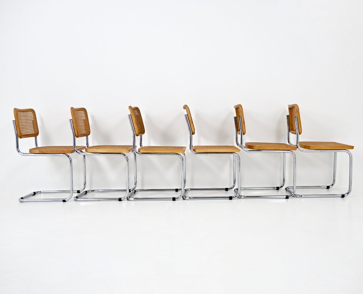 Ensemble de 6 Chaises de salle à manger modèle B32 de Marcel Breuer-photo-4