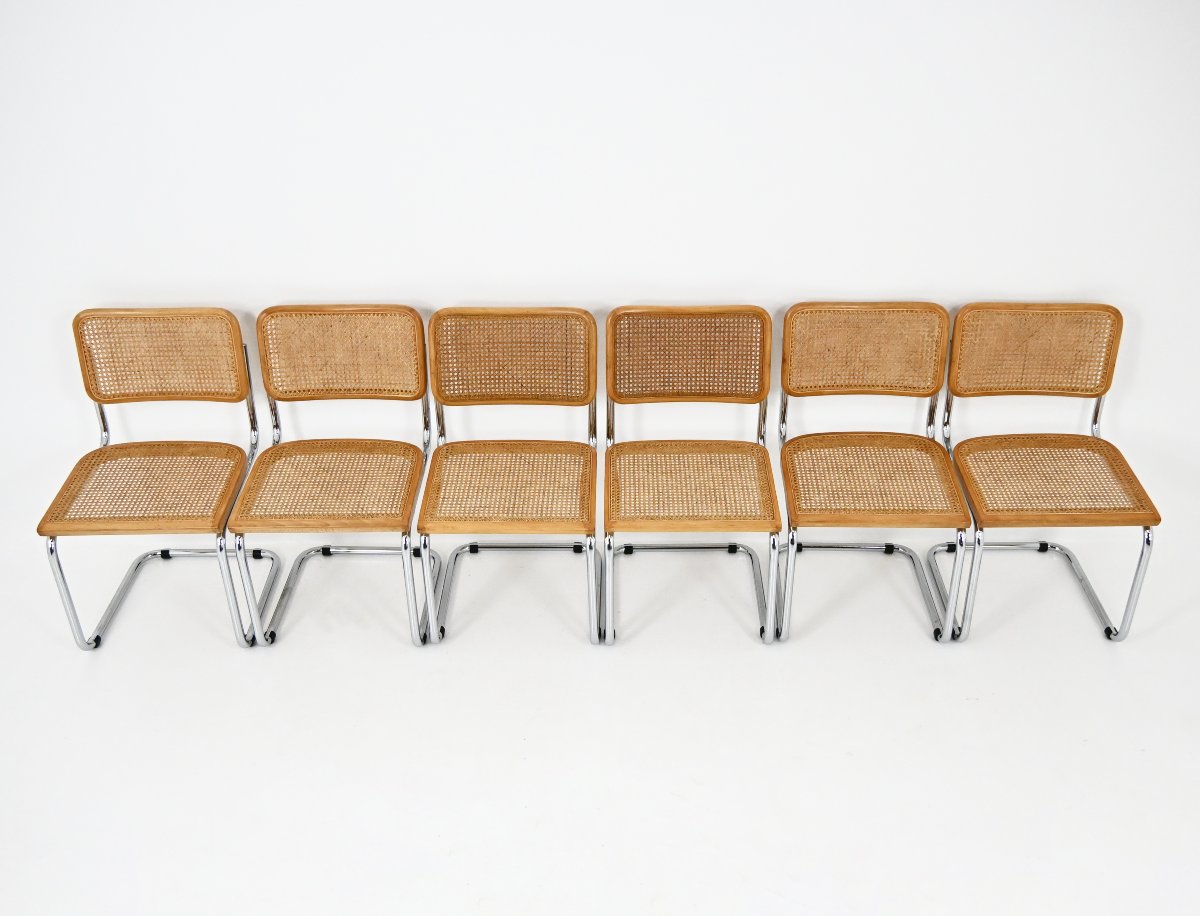 Ensemble de 6 Chaises de salle à manger modèle B32 de Marcel Breuer-photo-3