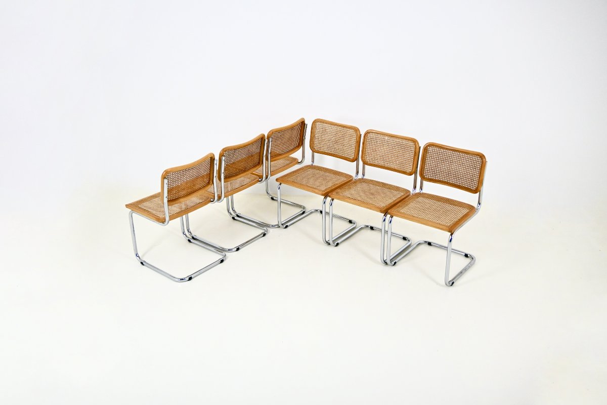 Ensemble de 6 chaises de salle à manger style B32 de Marcel Breuer-photo-2