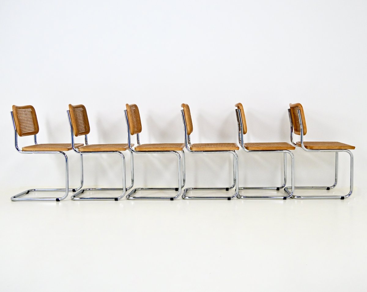 Ensemble de 6 chaises de salle à manger style B32 de Marcel Breuer-photo-4