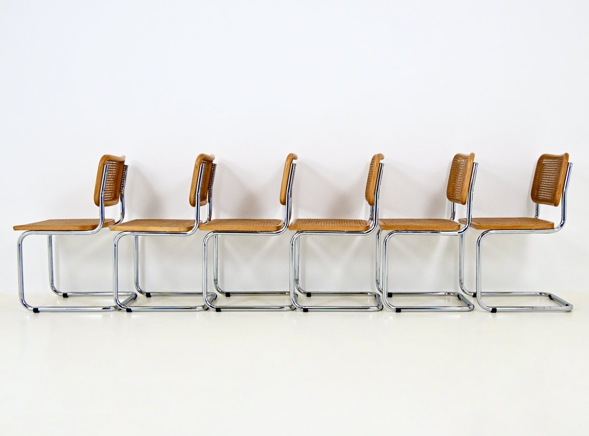 Ensemble de 6 chaises de salle à manger style B32 de Marcel Breuer-photo-2