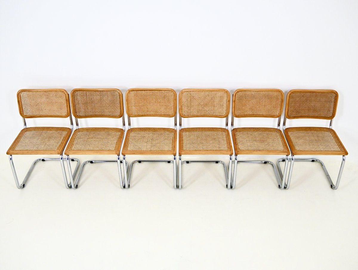 Ensemble de 6 chaises de salle à manger style B32 de Marcel Breuer-photo-3