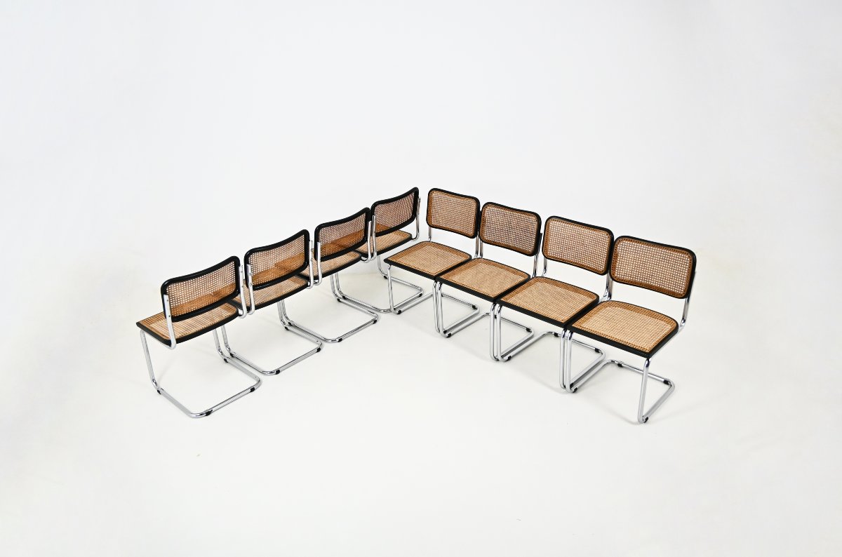 Ensemble de 8 chaises de salle à manger style  B32 de Marcel Breuer-photo-2