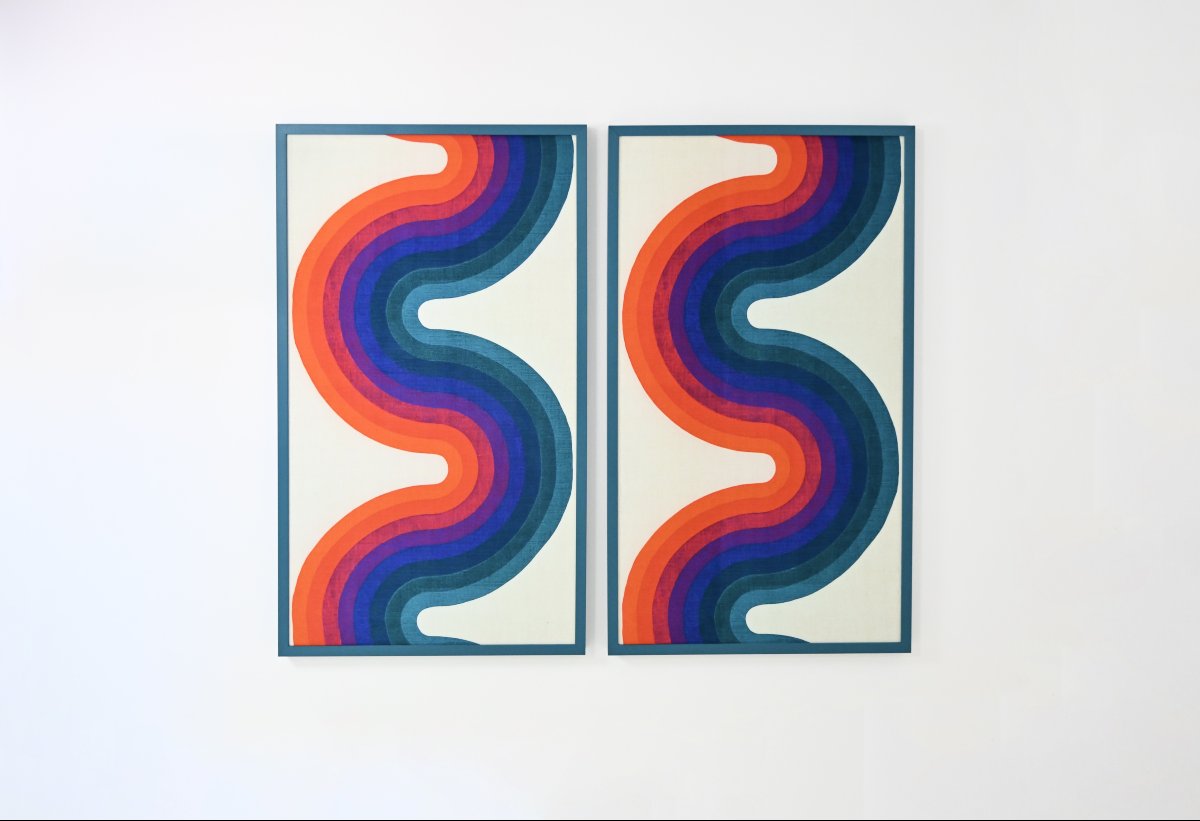 Set Of 2 Fabric Paintings In The Style Of Verner Panton, 1970s-photo-2