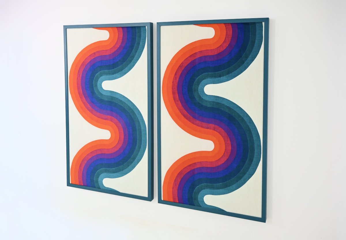 Set Of 2 Fabric Paintings In The Style Of Verner Panton, 1970s-photo-3
