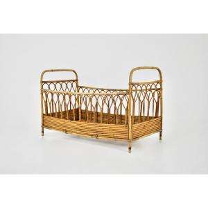 Italian Rattan Baby Bed, 1960s