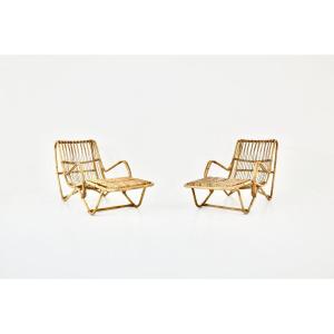 Pair Of Rattan Lounge Chairs, 1960s