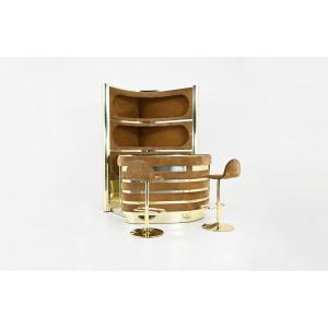 Bar Set With 2 Stools Attributed To Willy Rizzo, 1970s