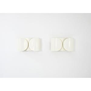 Paire d'Appliques « Foglio » blanches par Tobia & Afra Scarpa pour Flos, années 1960