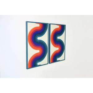 Set Of 2 Fabric Paintings In The Style Of Verner Panton, 1970s