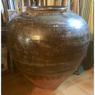 Jarre géante céramique émail brun époque Ming parfait état