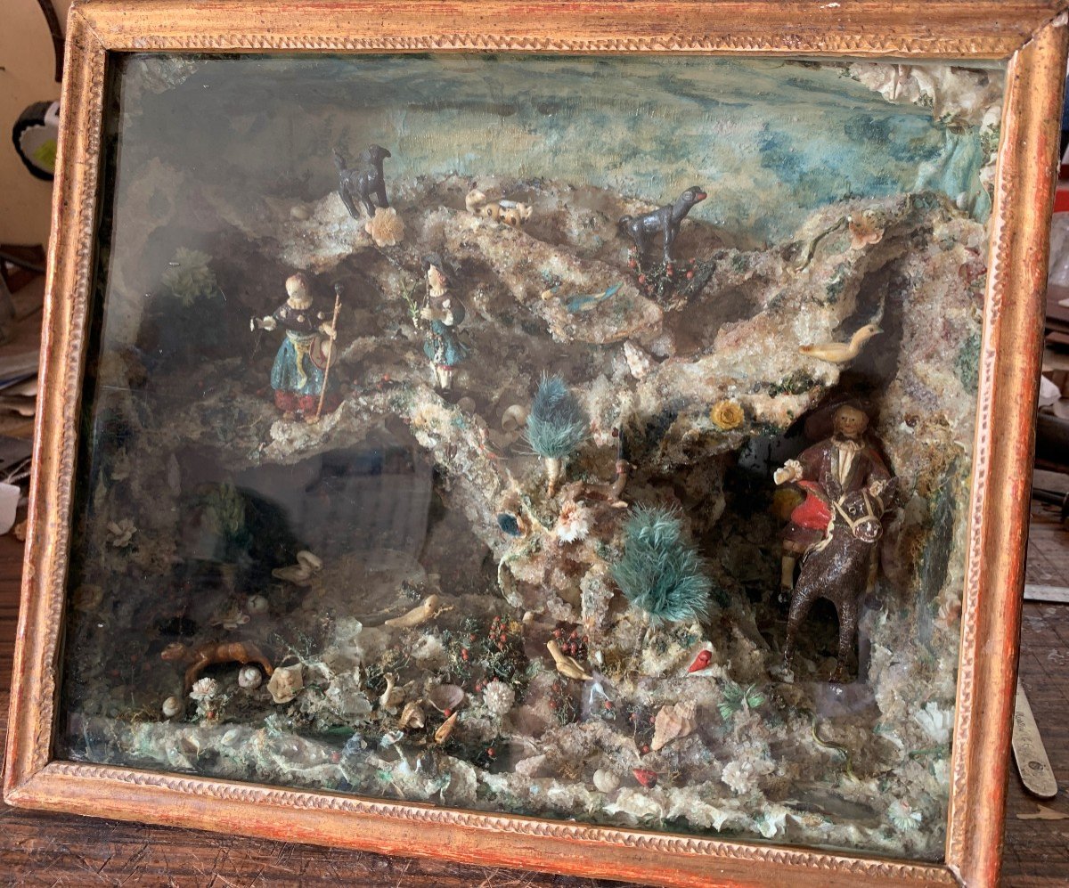 Nevers 18th Cty, Small Rural Scene Diorama With Spun/blown Glass Characters & Animals