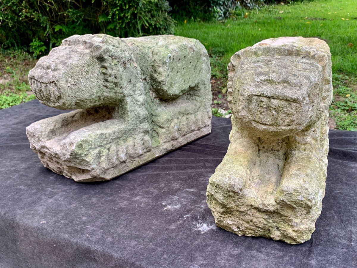 Pair Of Romanesque Stone Carved Lions, Italy 11th - 13th Centuries-photo-2
