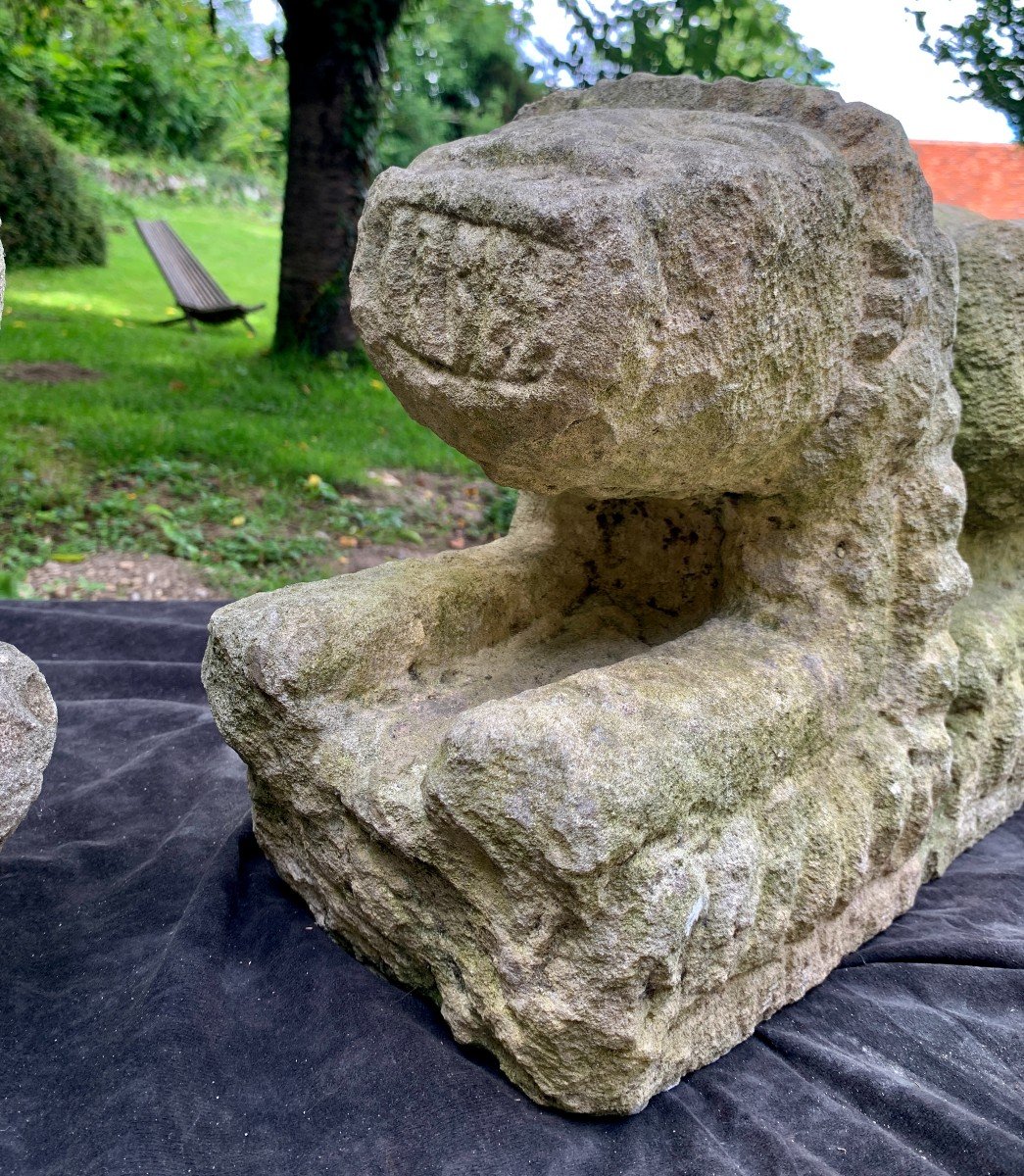 Pair Of Romanesque Stone Carved Lions, Italy 11th - 13th Centuries-photo-1