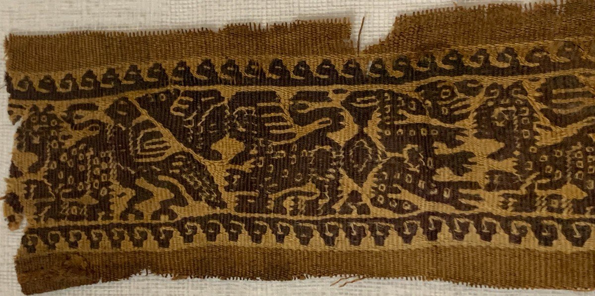 Superbe fragment tissu copte Egypte IIe - Ve s ap JC animaux & personnages L 44cm-photo-1