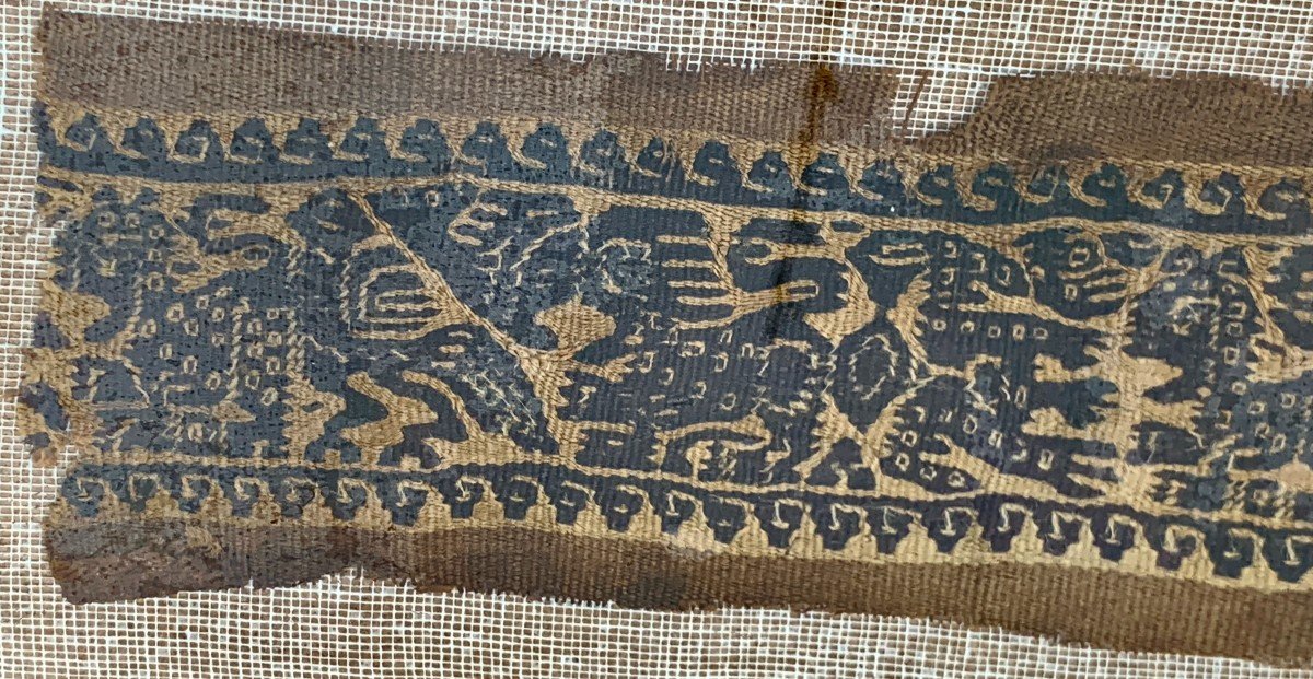 Superbe fragment tissu copte Egypte IIe - Ve s ap JC animaux & personnages L 44cm-photo-7