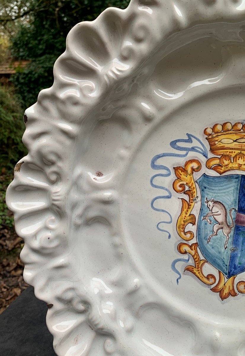 17th, Large Faenza (italy)  Ceramic Crespina Plate, Coat Of Arms From Noble Family Of Turin-photo-5