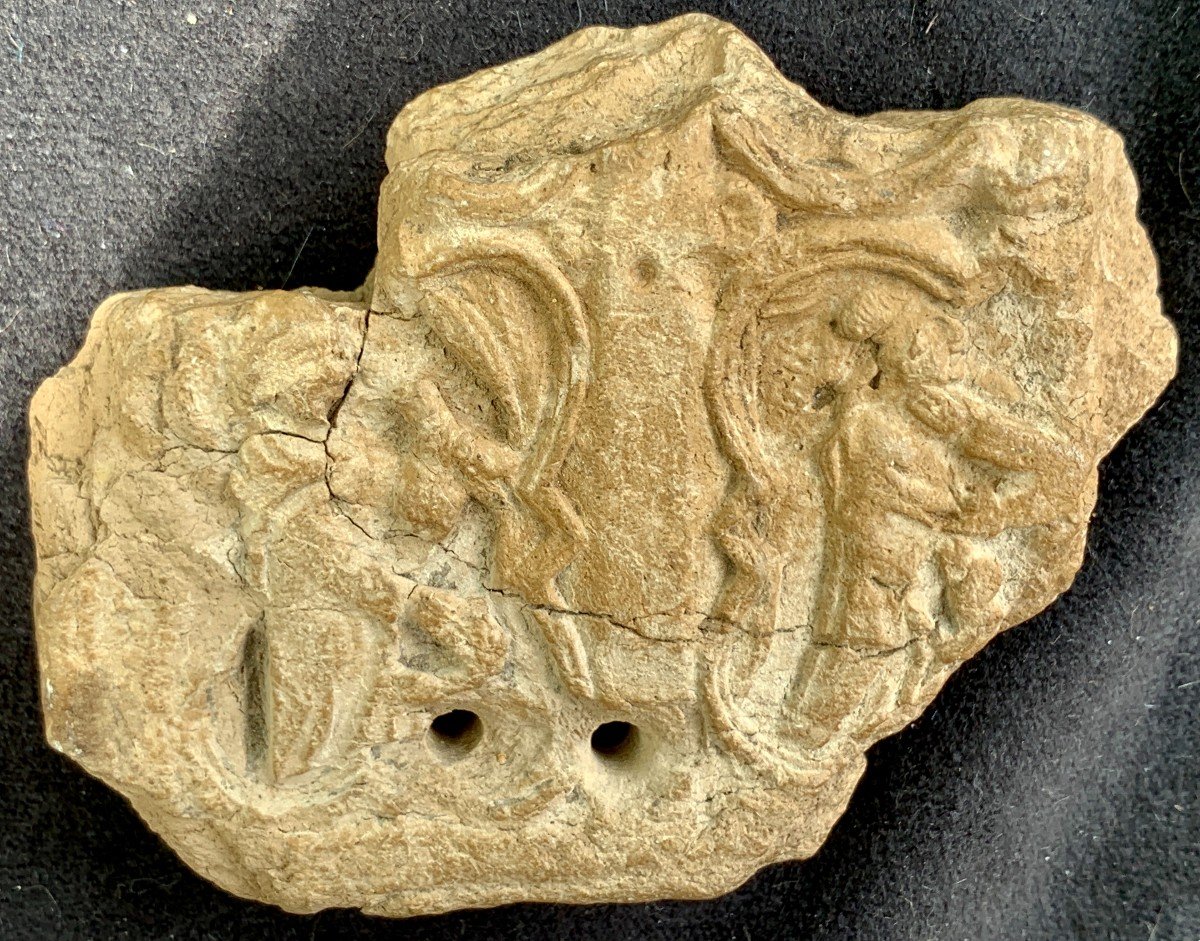 Ep Romane (circa XIIe au XIVe s) Fragment carreau terre cuite, décor historié-photo-3