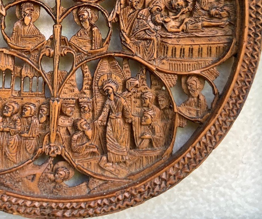 Musée: vers 1550, pendentif orthodoxe miniature en buis Mont Athos Grèce-photo-3