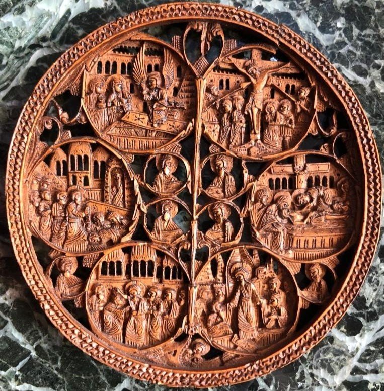 Musée: vers 1550, pendentif orthodoxe miniature en buis Mont Athos Grèce-photo-7
