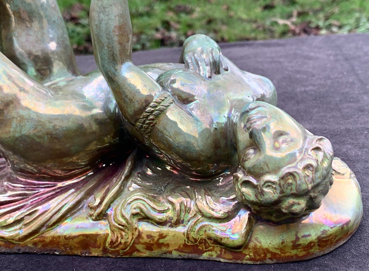 Dominique Zumbo, Rare Nude Female Iridescent Ceramic Statue, Circa 1900 -photo-2