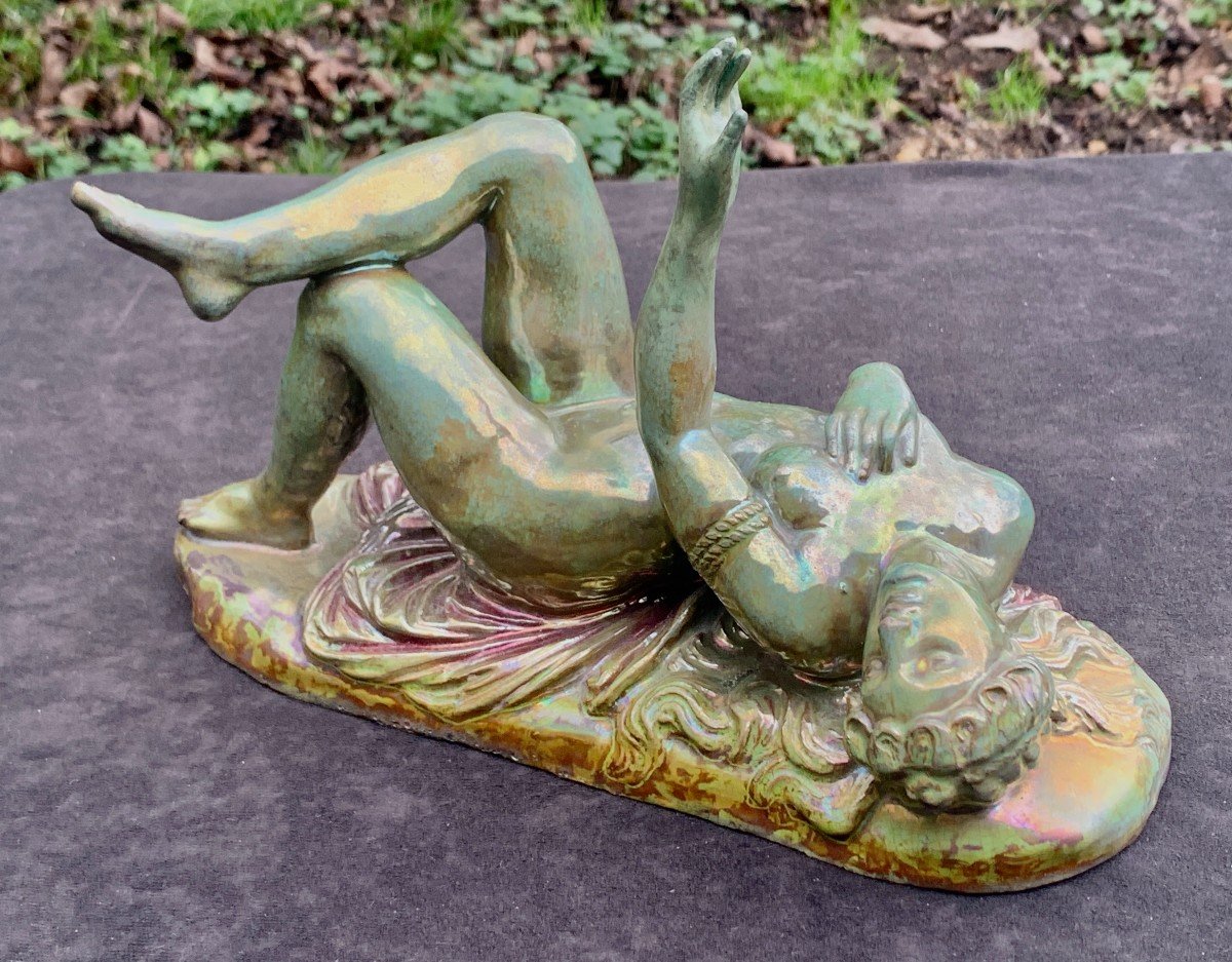 Dominique Zumbo, Rare Nude Female Iridescent Ceramic Statue, Circa 1900 -photo-4