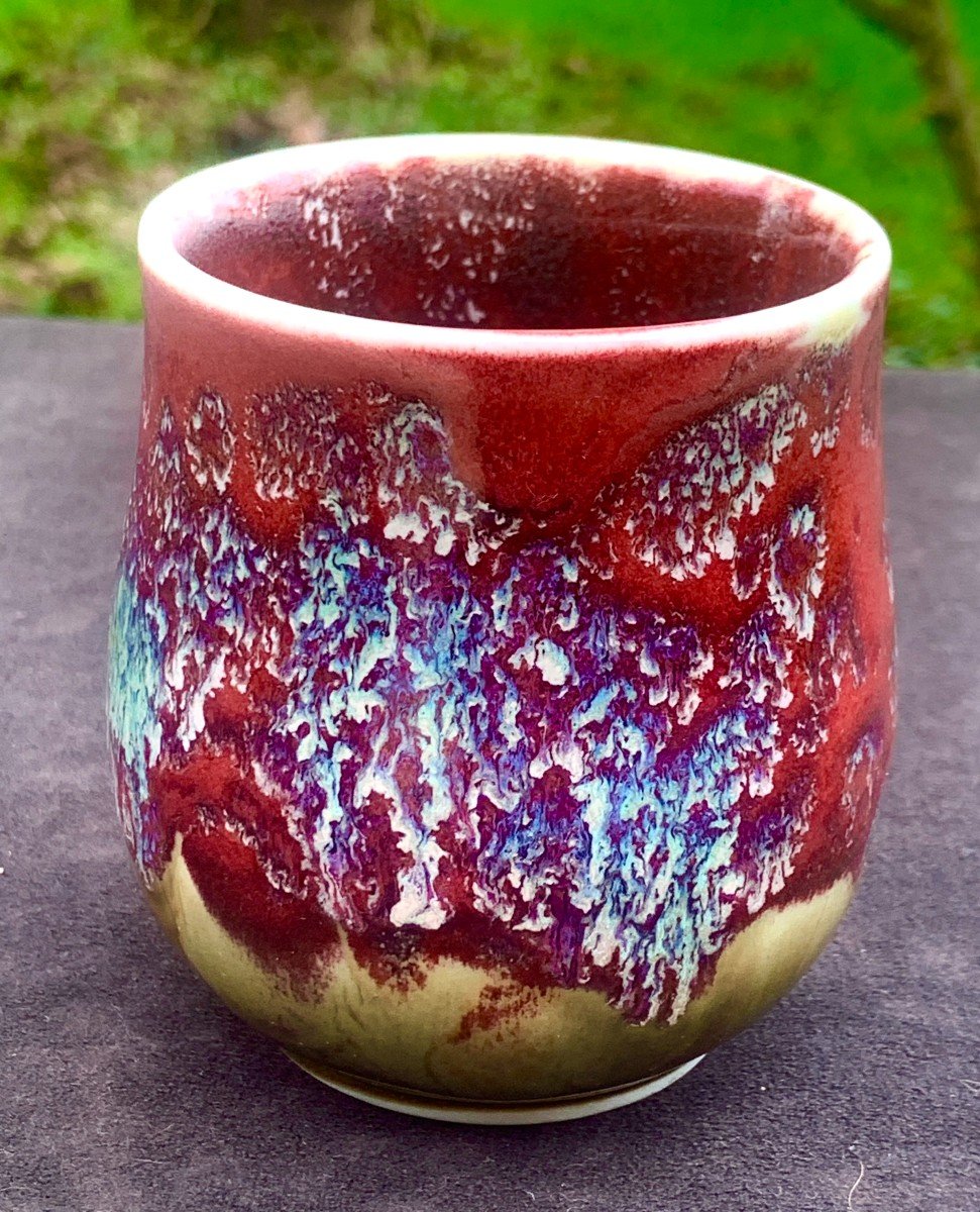 Contemporary Ox Blood Ceramic Cup Oxblood Color, Deep & Intense Red Color-photo-3