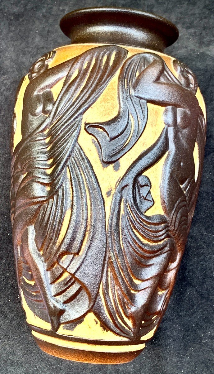 Nice "dancer" Stoneware Vase Designed By Geo Conde For Mougin- Nancy, Circa 1920-photo-1