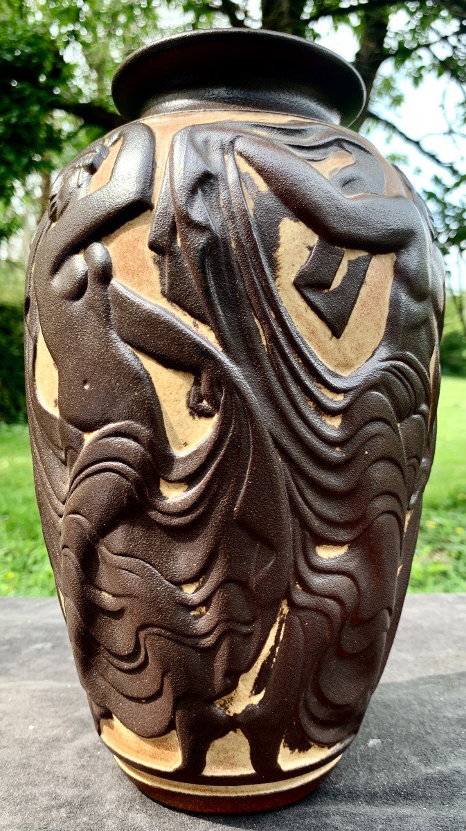 Nice "dancer" Stoneware Vase Designed By Geo Conde For Mougin- Nancy, Circa 1920-photo-2