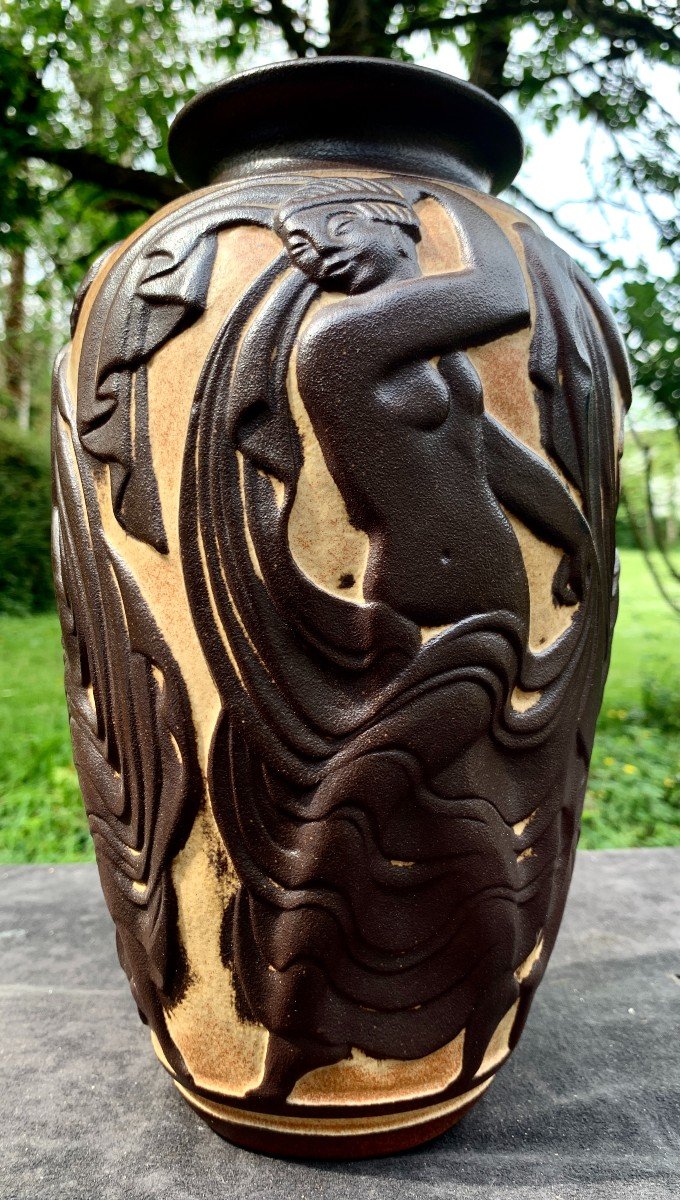 Nice "dancer" Stoneware Vase Designed By Geo Conde For Mougin- Nancy, Circa 1920-photo-4