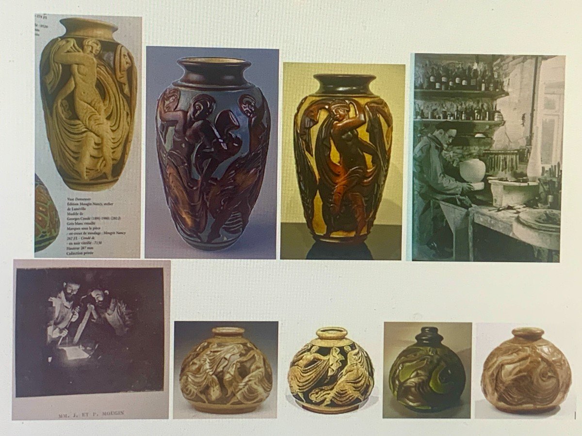 Superbe vase Art déco vers 1920 danseuses à l'antique Mougin Fres Nancy et Geo CONDE-photo-8