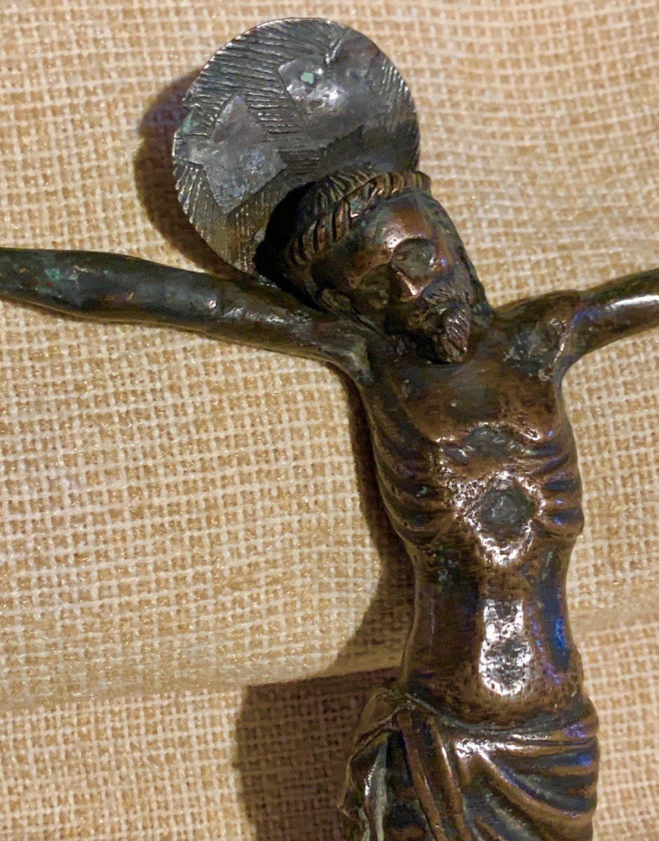 Haute Epoque,  Bronze Carved And Chiseled Christ With Halo, Spain 16th Cty-photo-4