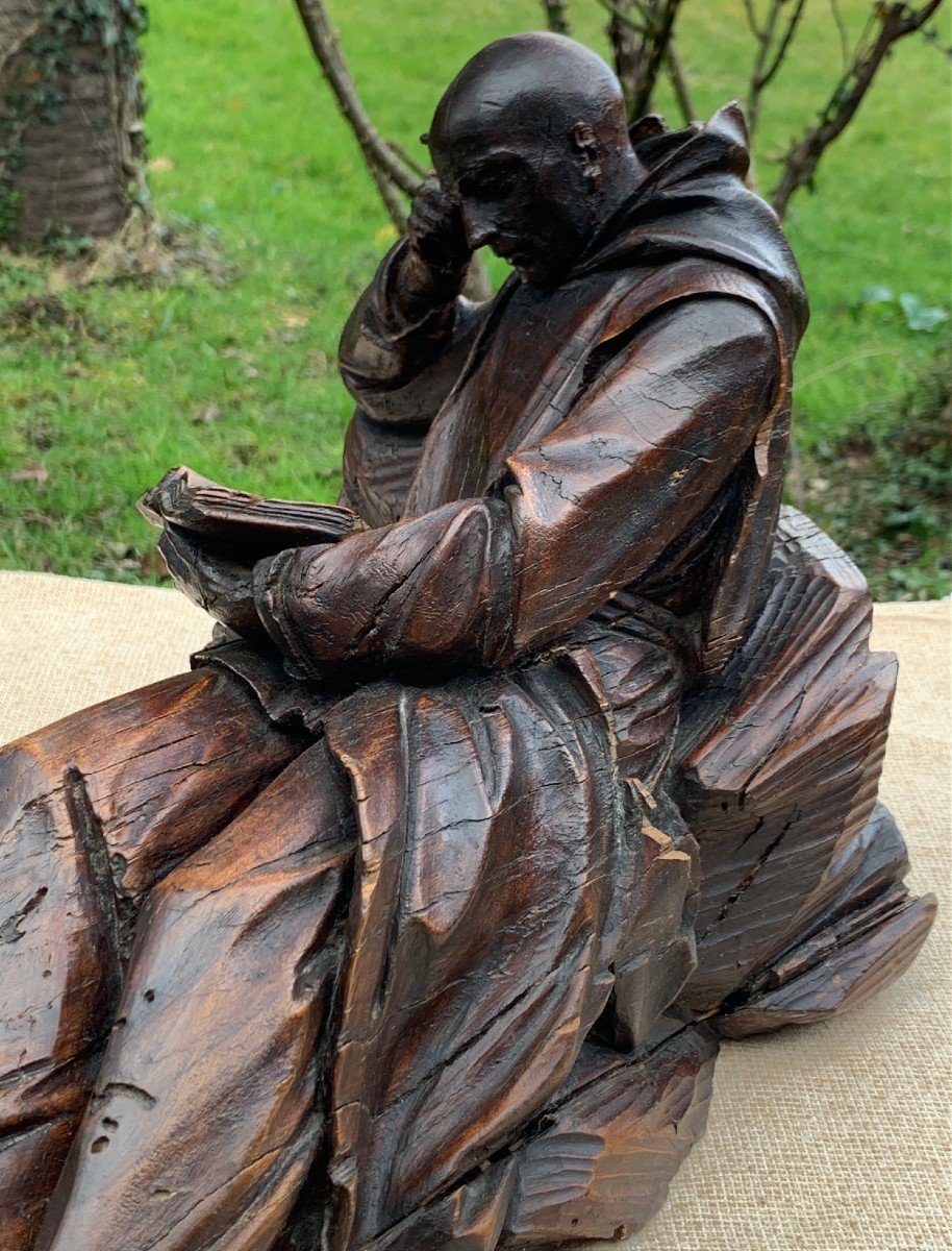 XVIIe s grande statue St Jérôme pénitent allongé, avec vanité-photo-3
