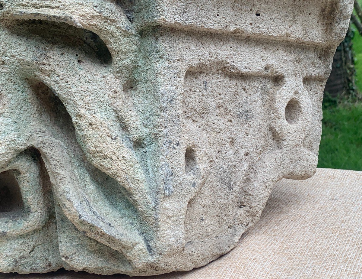 XIVe s modillon pierre calcaire sculpté lion menaçant-photo-7