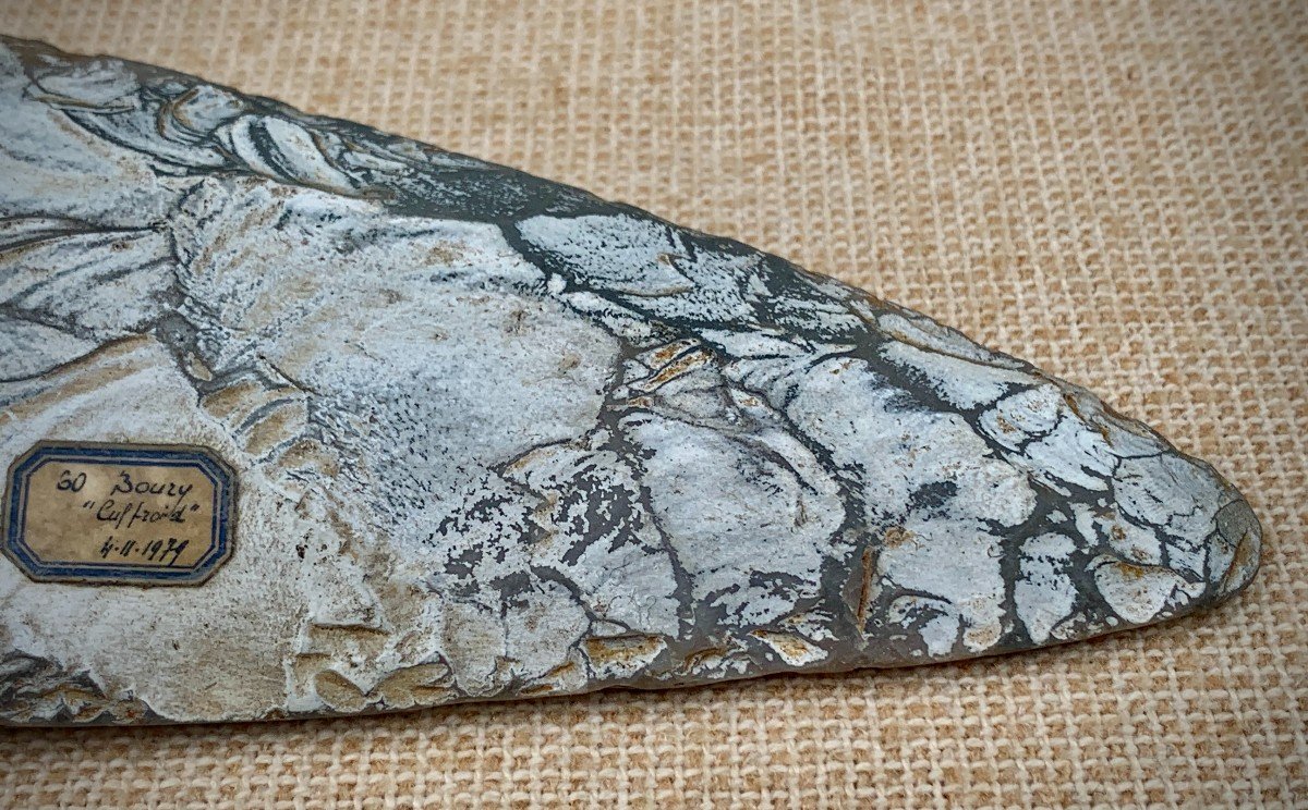 Préhistoire, Superbe hache silex taillé ép néolithique, trouvée en 1979 à Boury (Oise)-photo-5