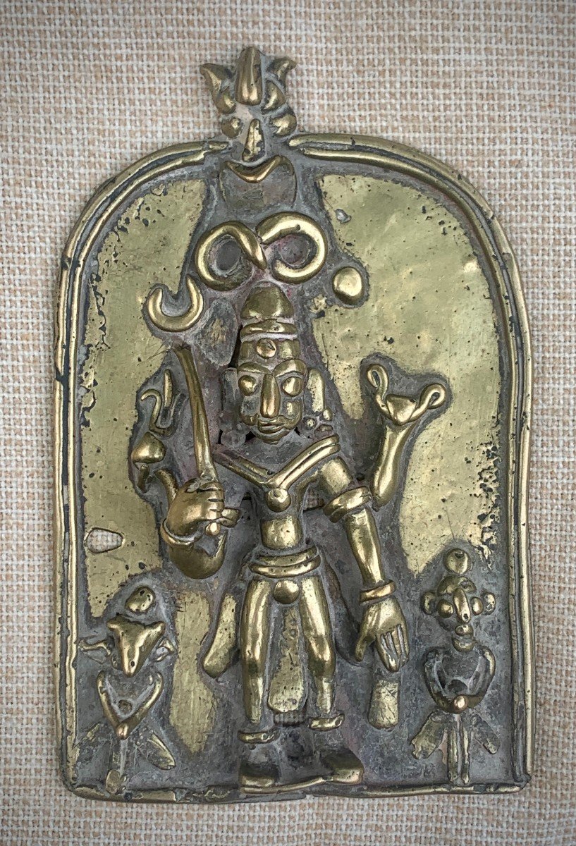 Plaque bronze SHIVA NEWAR Népal ou Inde, fin XVIIe ou déb XVIIIe s -photo-4