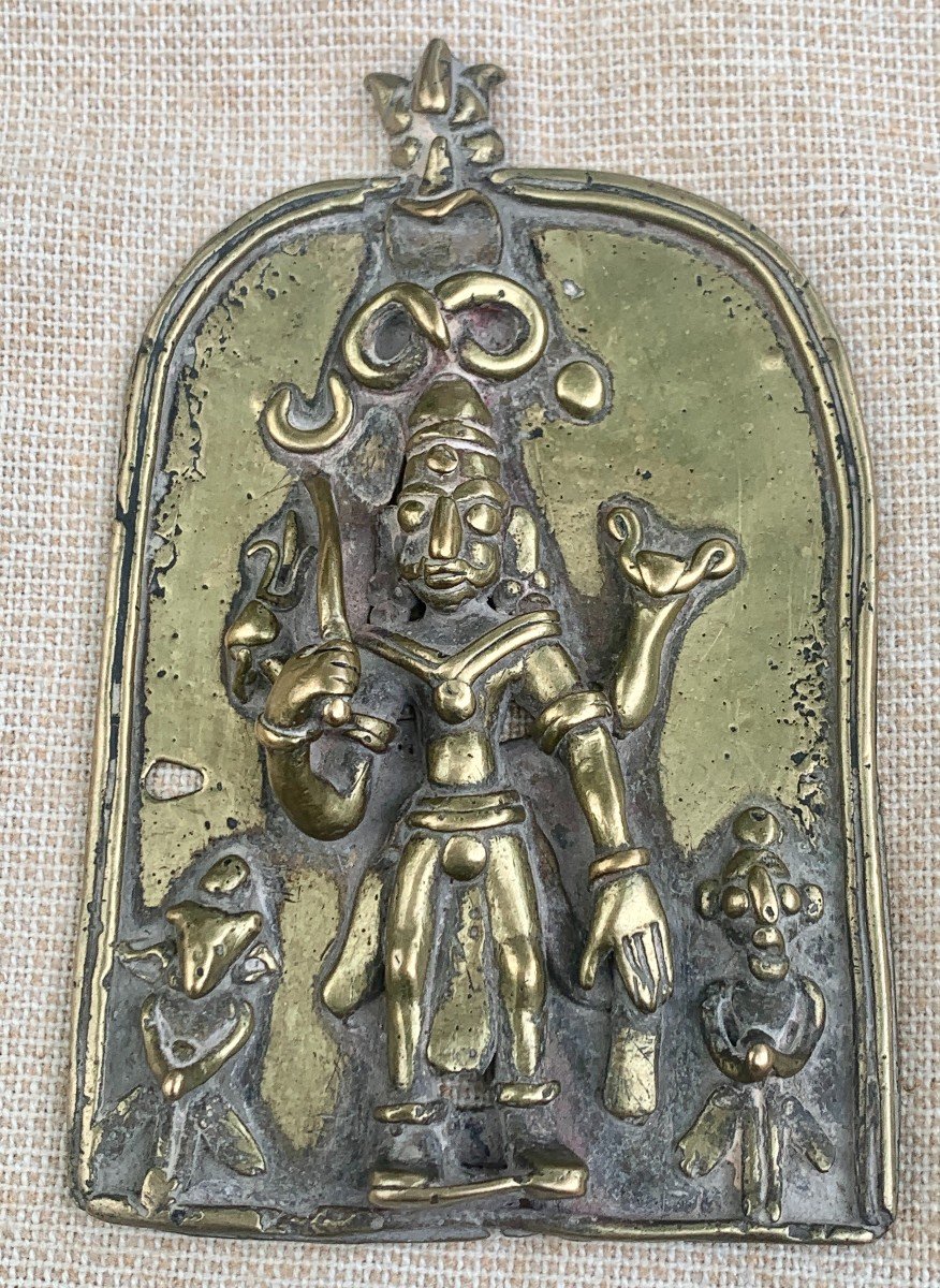 Plaque bronze SHIVA NEWAR Népal ou Inde, fin XVIIe ou déb XVIIIe s 