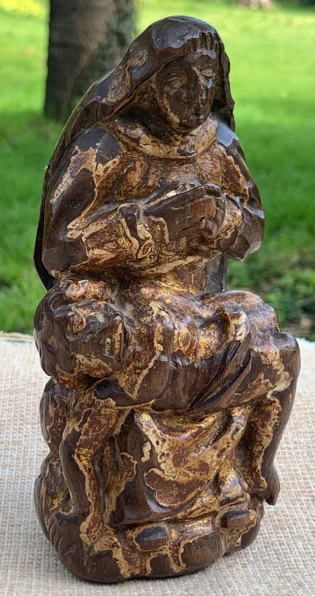 Pte piéta bois sculpté polychrome & doré, travail colonial XVIIe ou XVIIIe s-photo-8