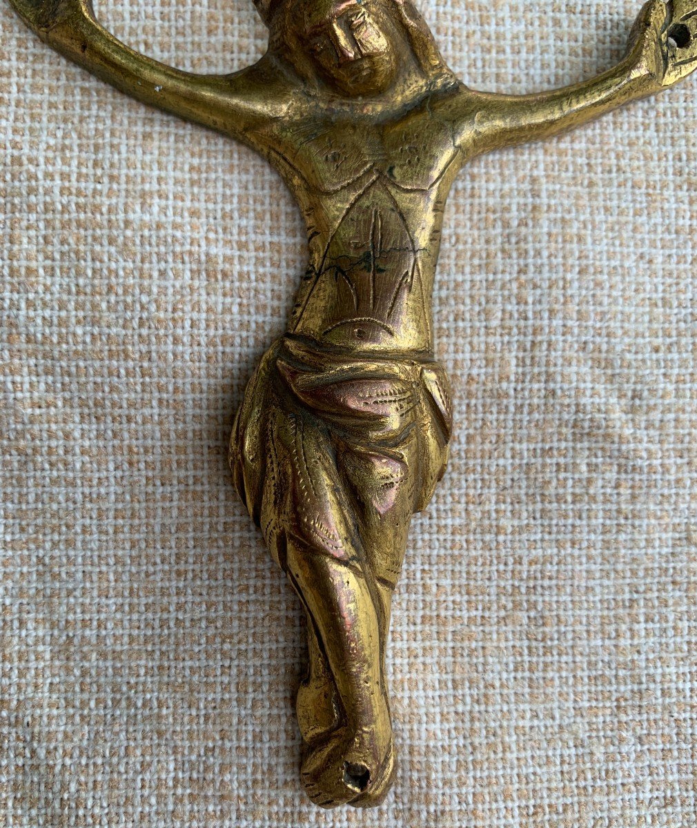 Haute Epoque, XIIIe s christ couronné bronze doré médiéval-photo-3