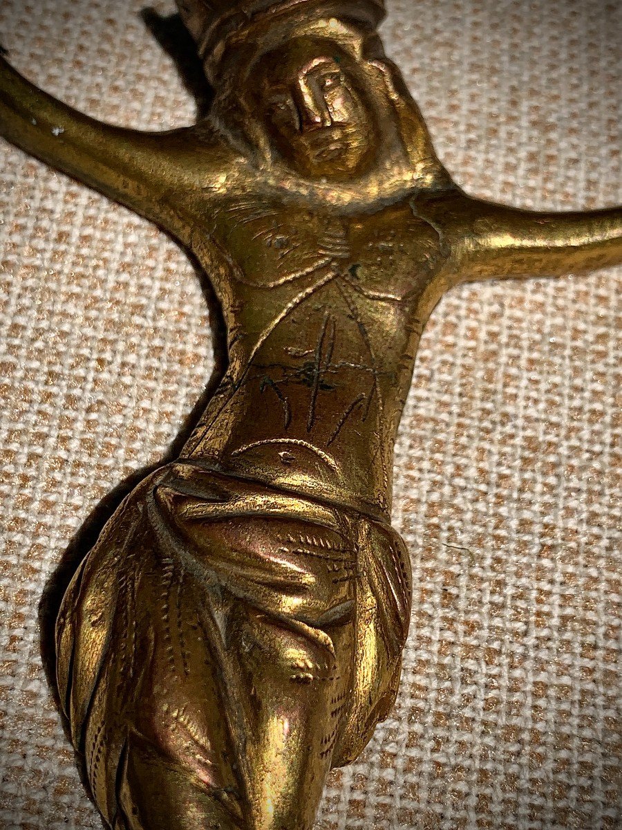 Haute Epoque, XIIIe s christ couronné bronze doré médiéval-photo-5
