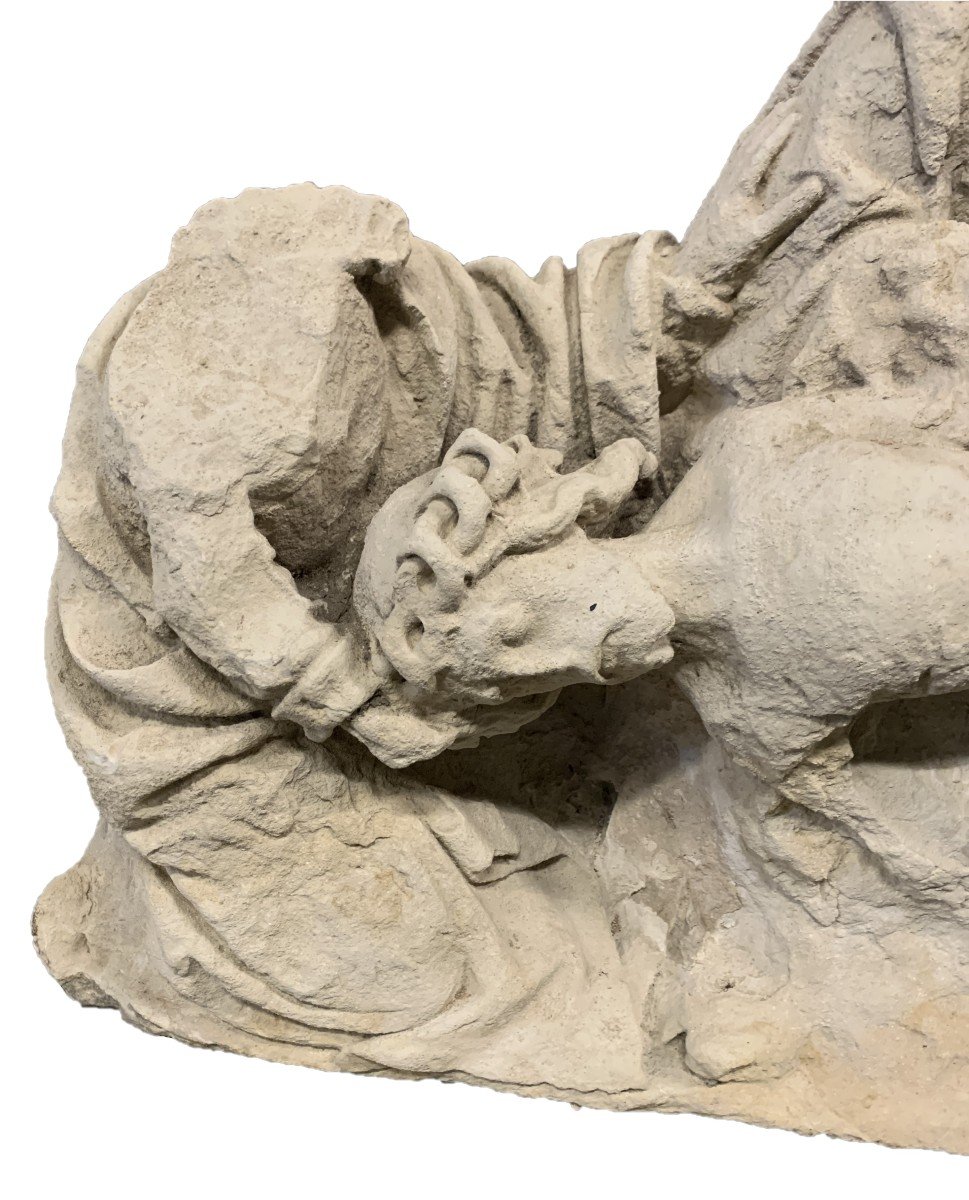 Haute époque, Important groupe pierre calaire sculptée figurant 1 pietà, XVe s-photo-4