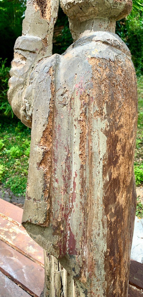 Fin XVe, Importante statue St Roch pélerin montrant ses stigmates-photo-2