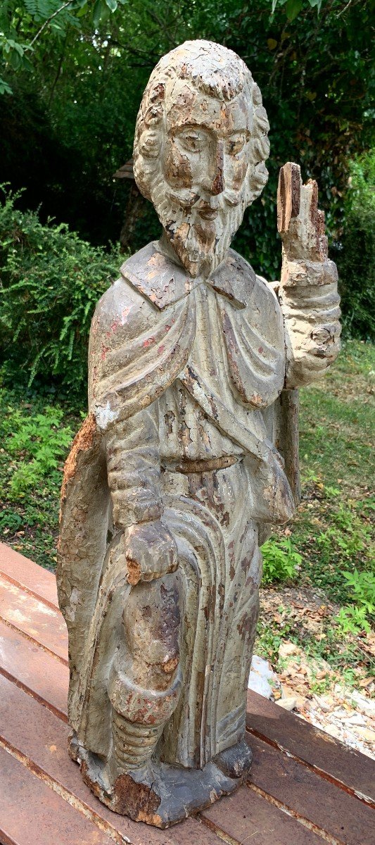 Fin XVe, Importante statue St Roch pélerin montrant ses stigmates-photo-3
