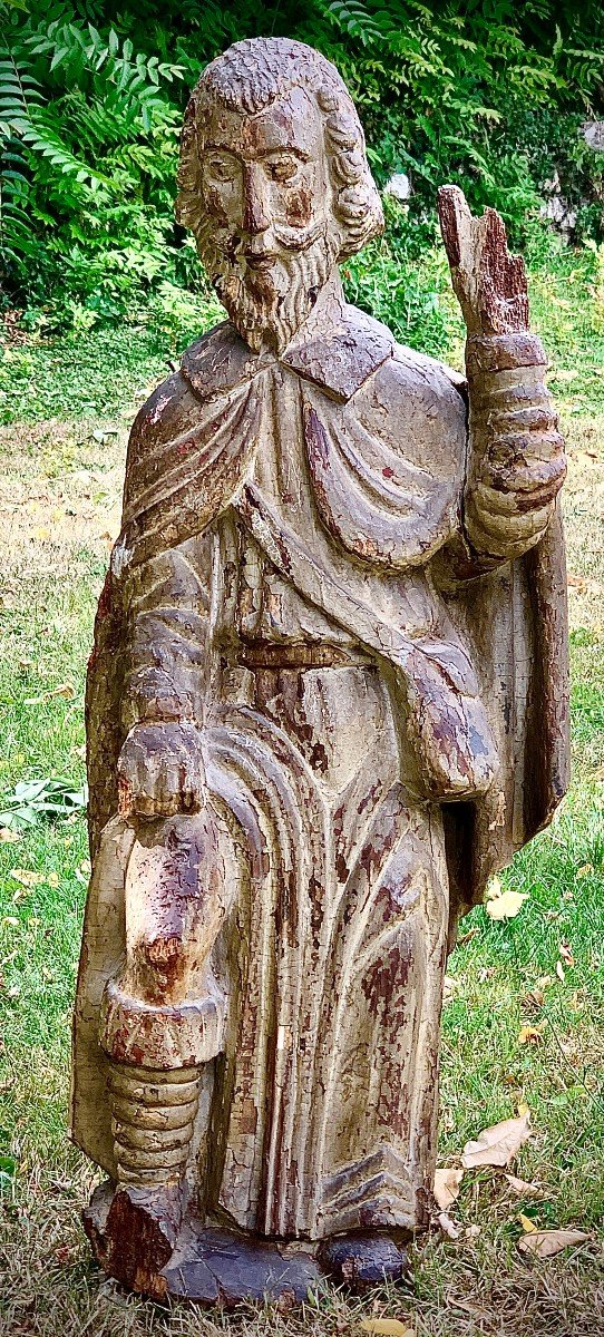 Fin XVe, Importante statue St Roch pélerin montrant ses stigmates