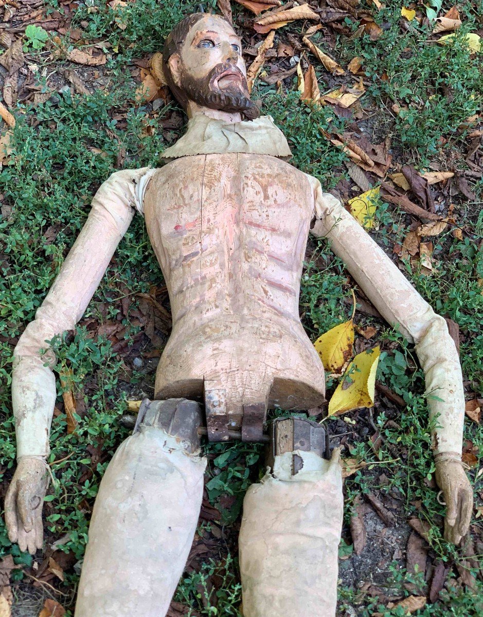 Très gde capipote (H 115cm !!!), mannequin articulé bois sculpté peint, Italie XVIIIe s-photo-1