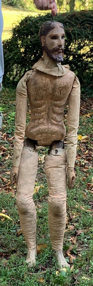 Très gde capipote (H 115cm !!!), mannequin articulé bois sculpté peint, Italie XVIIIe s-photo-3