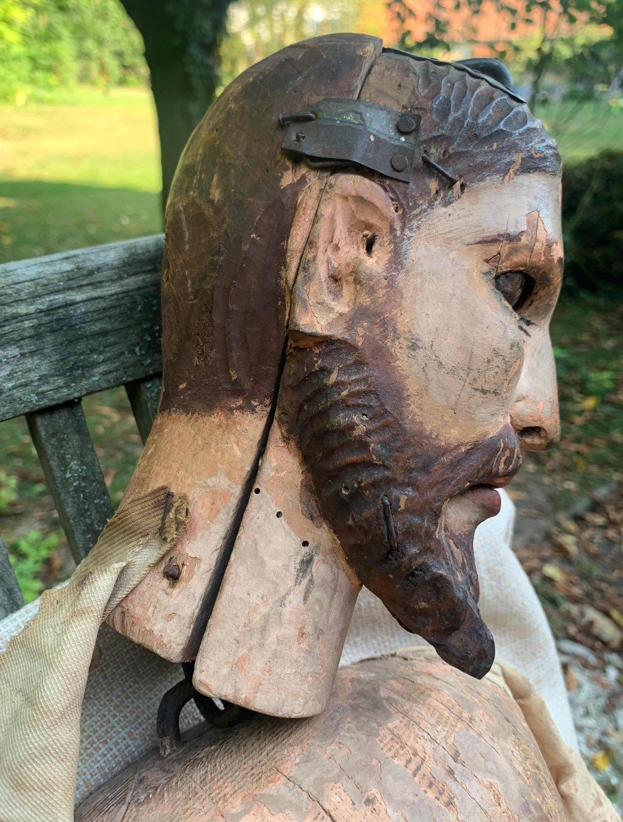 Très gde capipote (H 115cm !!!), mannequin articulé bois sculpté peint, Italie XVIIIe s-photo-4